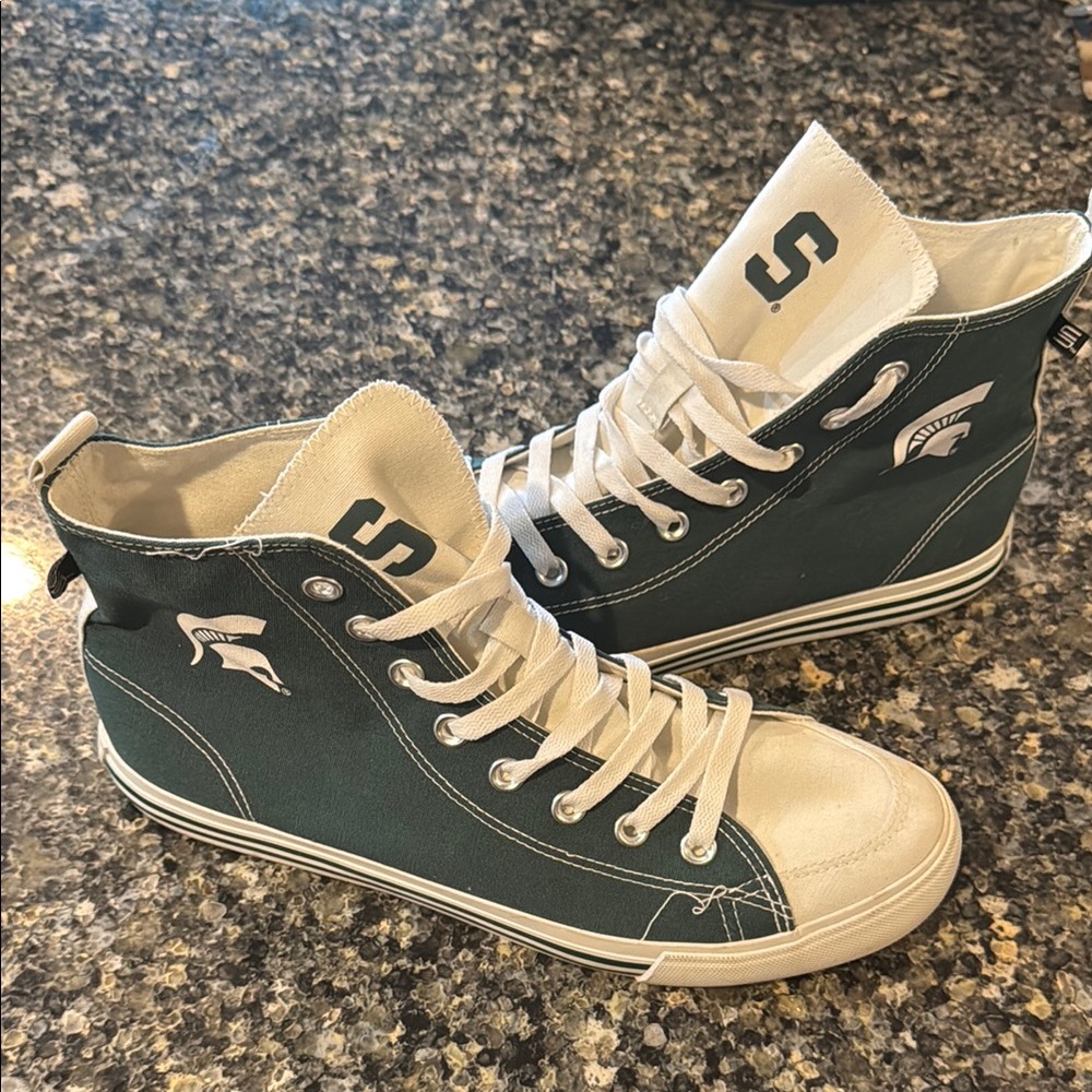 MSU Spartan Green and White High-Top Sneakers